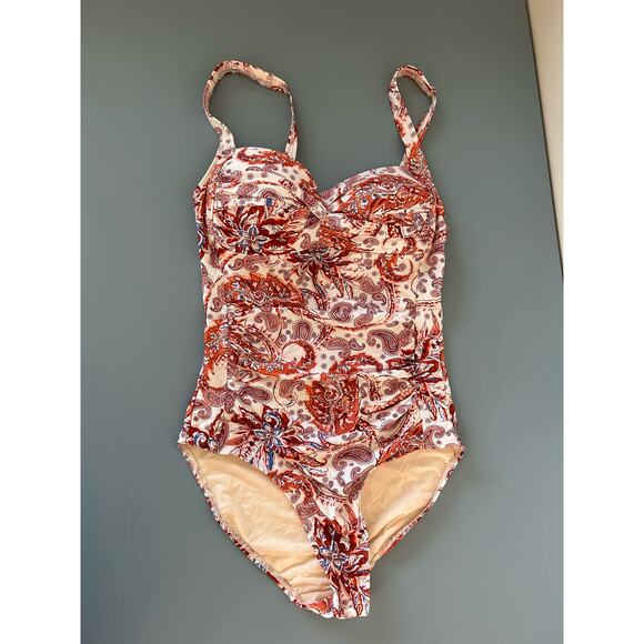 Niptuck Swim womens one piece bathing suit red orange print size 4 - Picture 1 of 7
